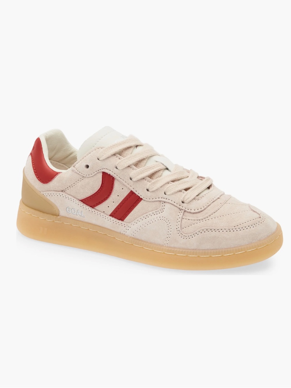 Coolway Goal Marshmallow Beige Suede Sneakers with Red Stripes and Gum Sole